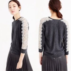 J. Crew Wool Lace Edge Crewneck Sweater Top Womens Sz XXS